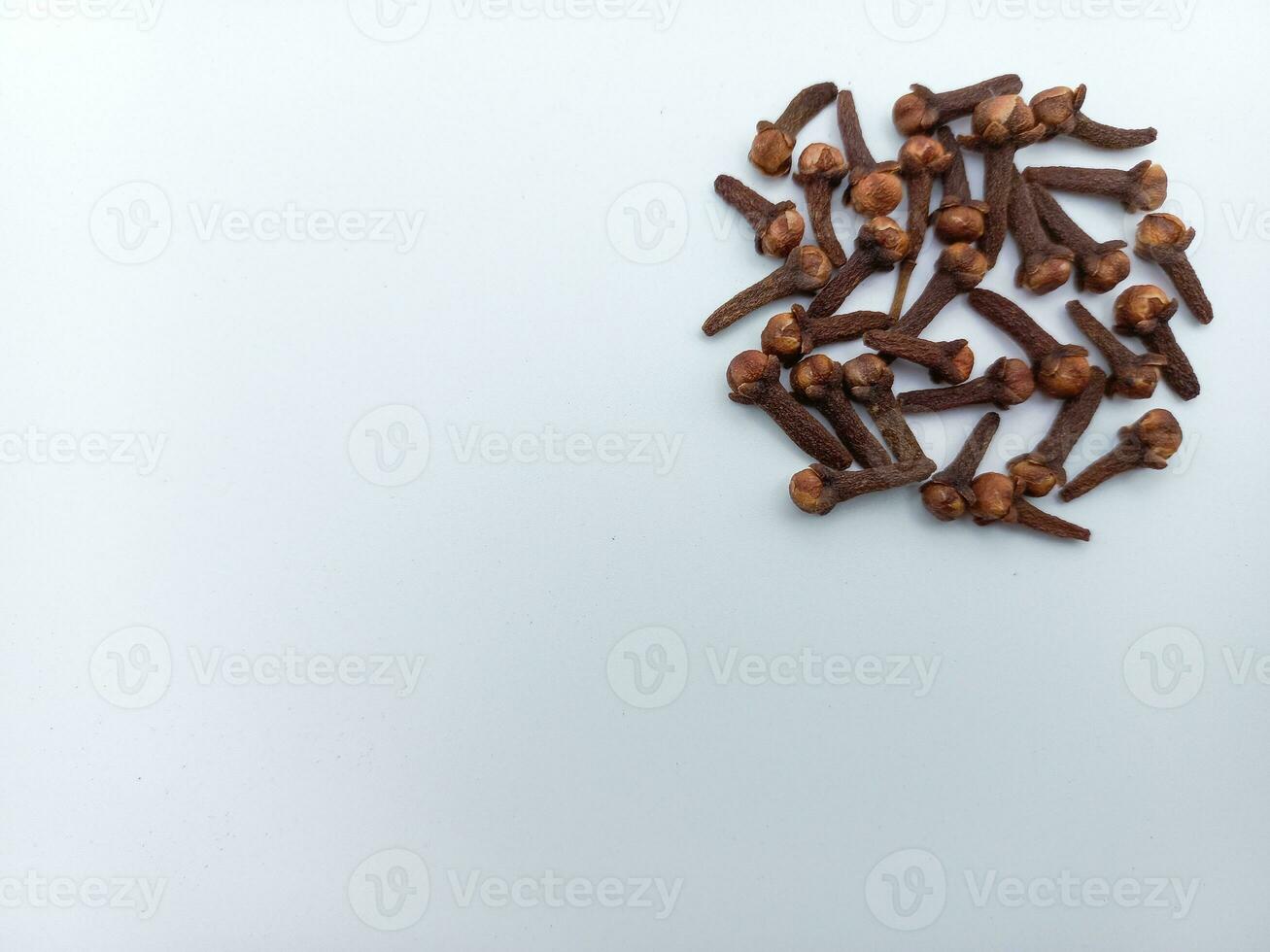 Cloves Isolated On White Background. Upper Right Corner Position With Negative Space photo