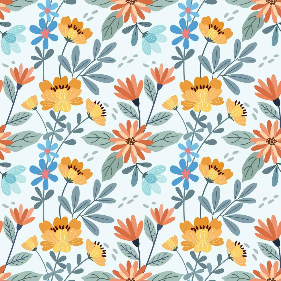 Colorful hand draw flowers seamless pattern. vector