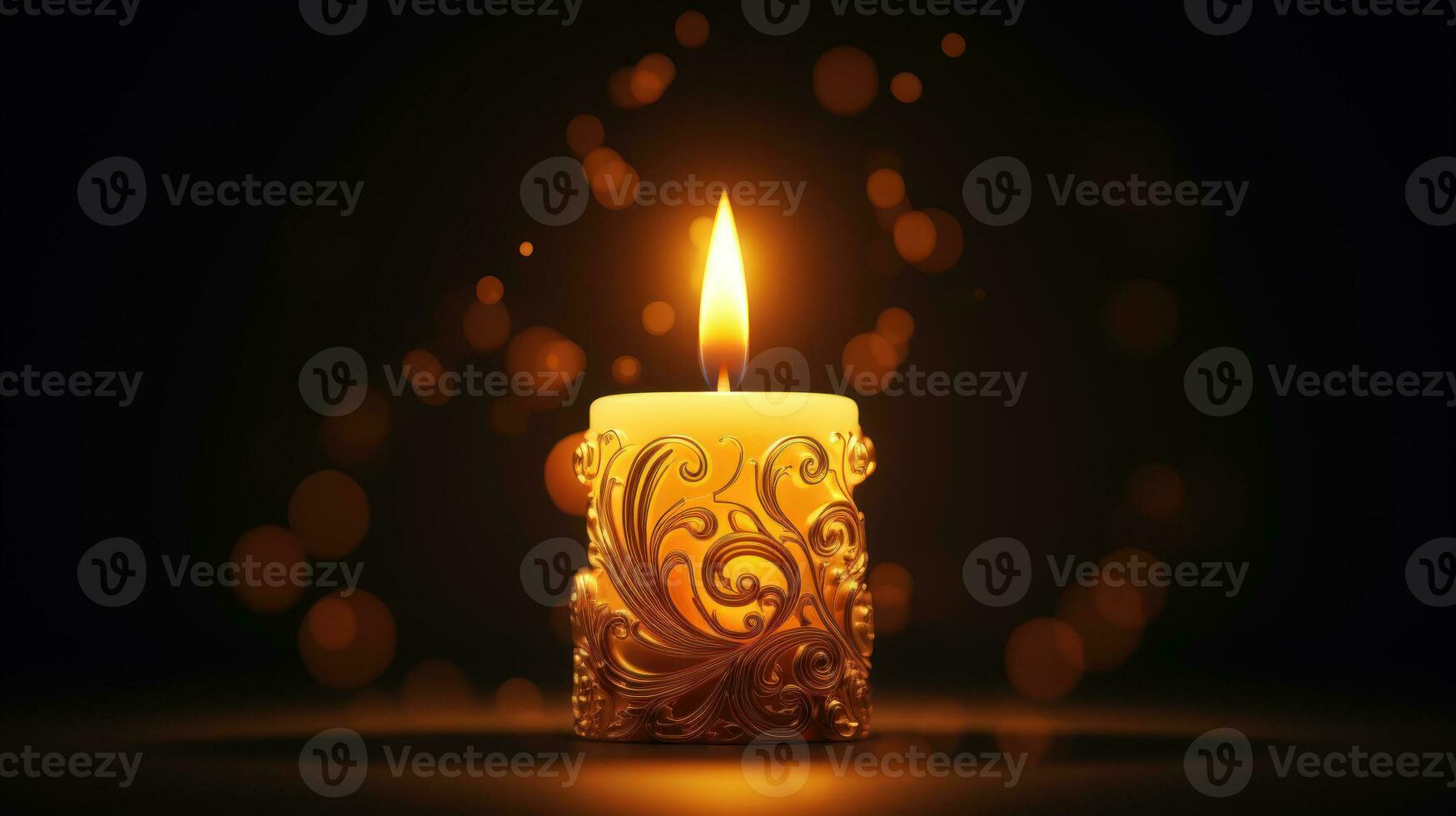 Romantic Candlelight A High-Resolution Image of a Candle with a Colorful Flame and a Snowy Table Setting AI Generative photo