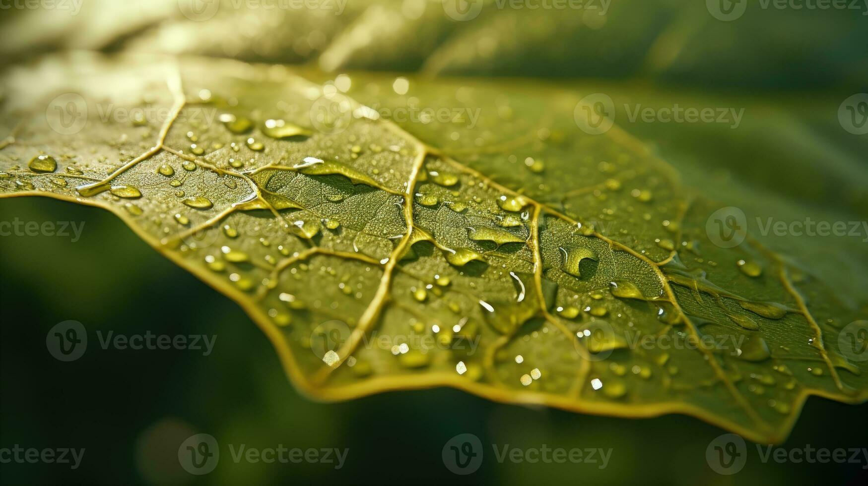 Leaf Edge with Water Droplets A Detailed View of the Texture and Pattern of a Bright and Natural Leaf AI Generative photo