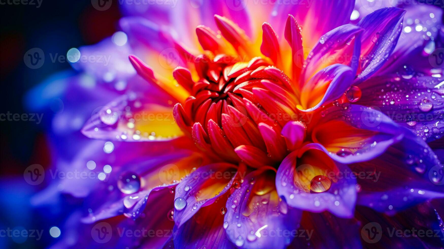 Purple and Pink Dahlia Flower with Water Droplets on Petals A Vibrant and Fresh Floral Image AI Generative photo