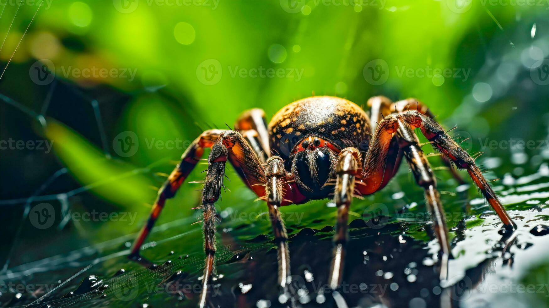 Dew Drops Sparkle on a Spiders Web AI Generative photo