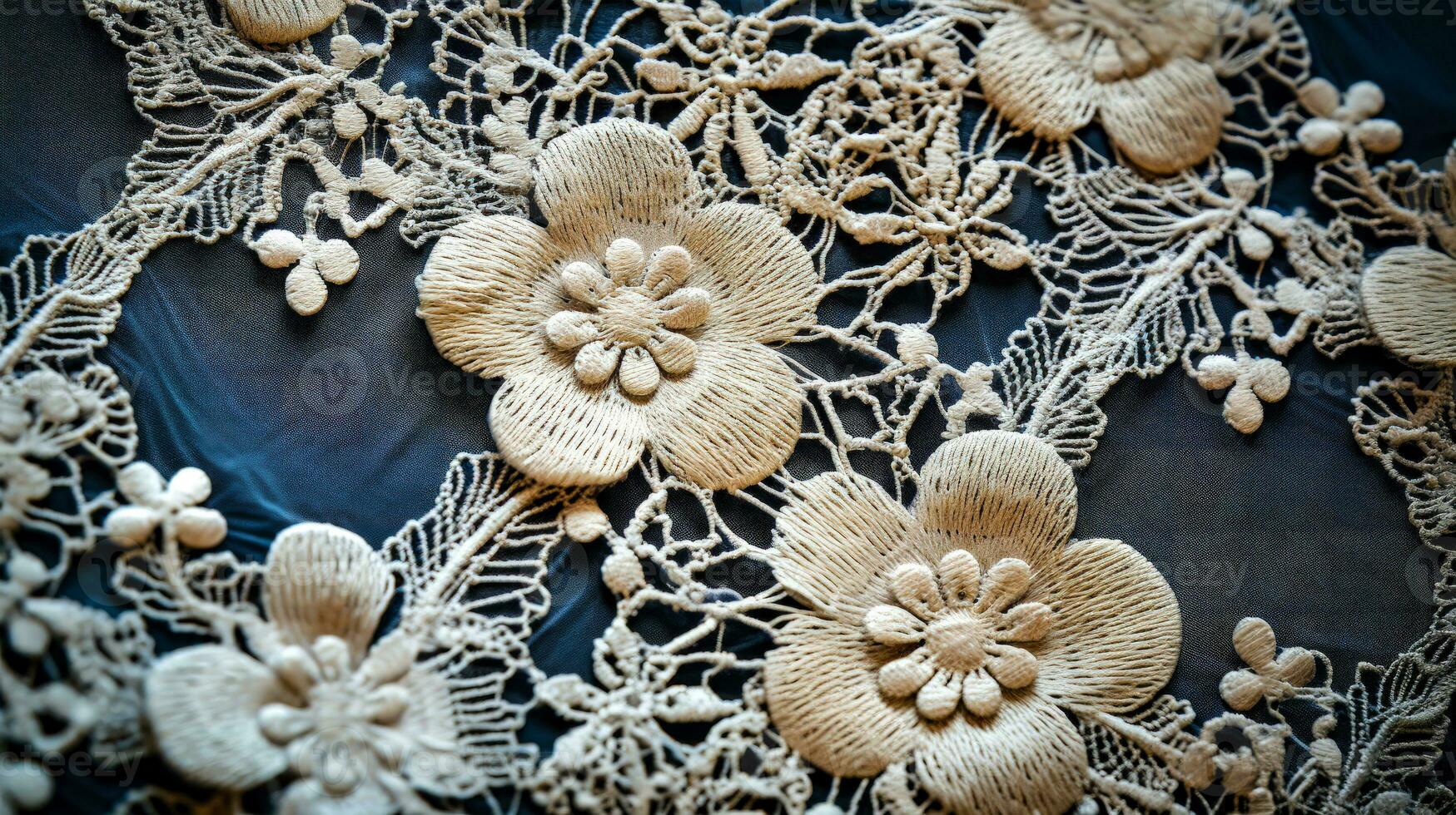 Lace Tablecloth Background A Detailed View of the Beautiful and Ornate Design of a Handmade Fabric with a Flower Motif AI Generative photo