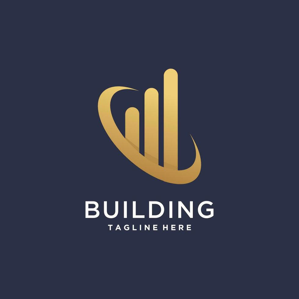 Building abstract logo golden, modern, concept, gradient, real estate, premium vector