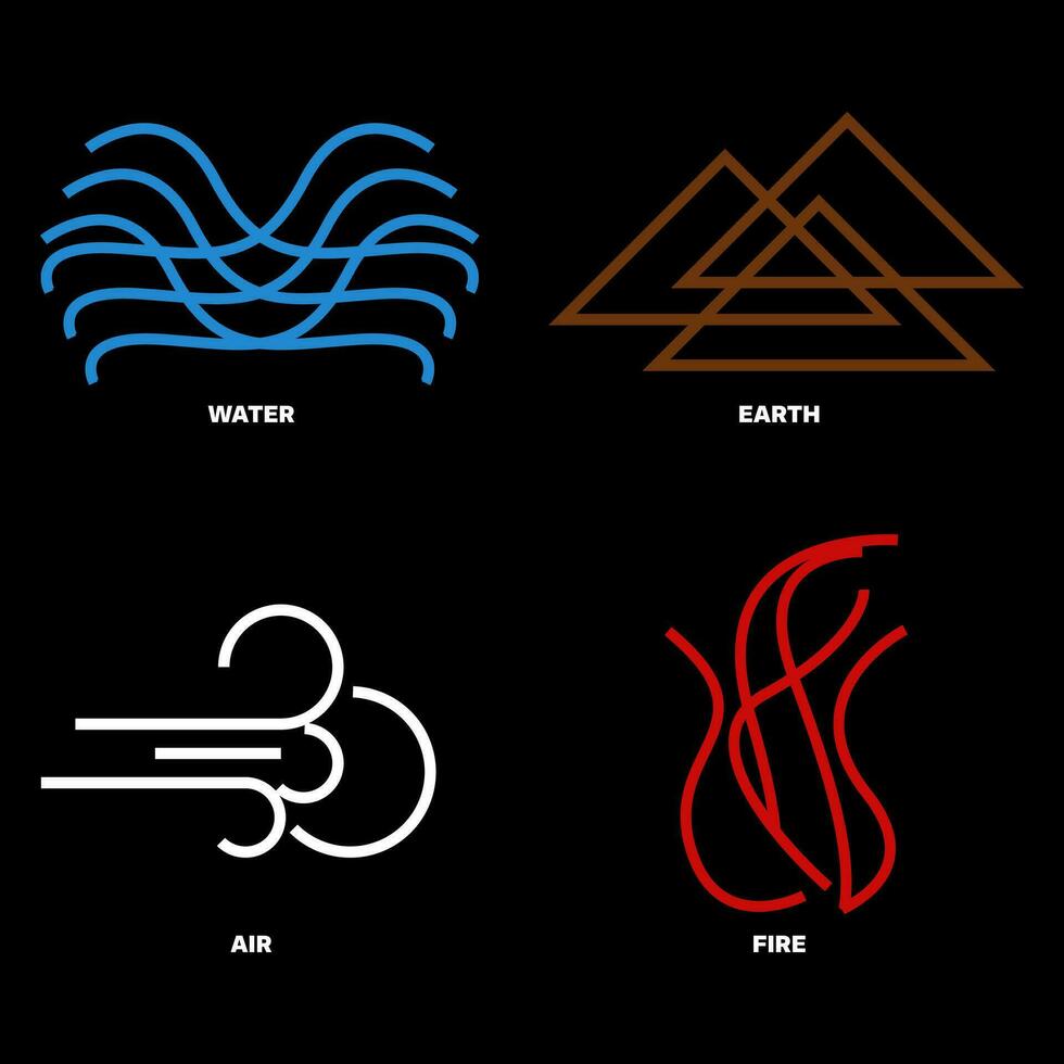 Symbol of the four elements of nature. Symbol of the balance of nature. water, earth, fire, and air. Abstract element symbol vector