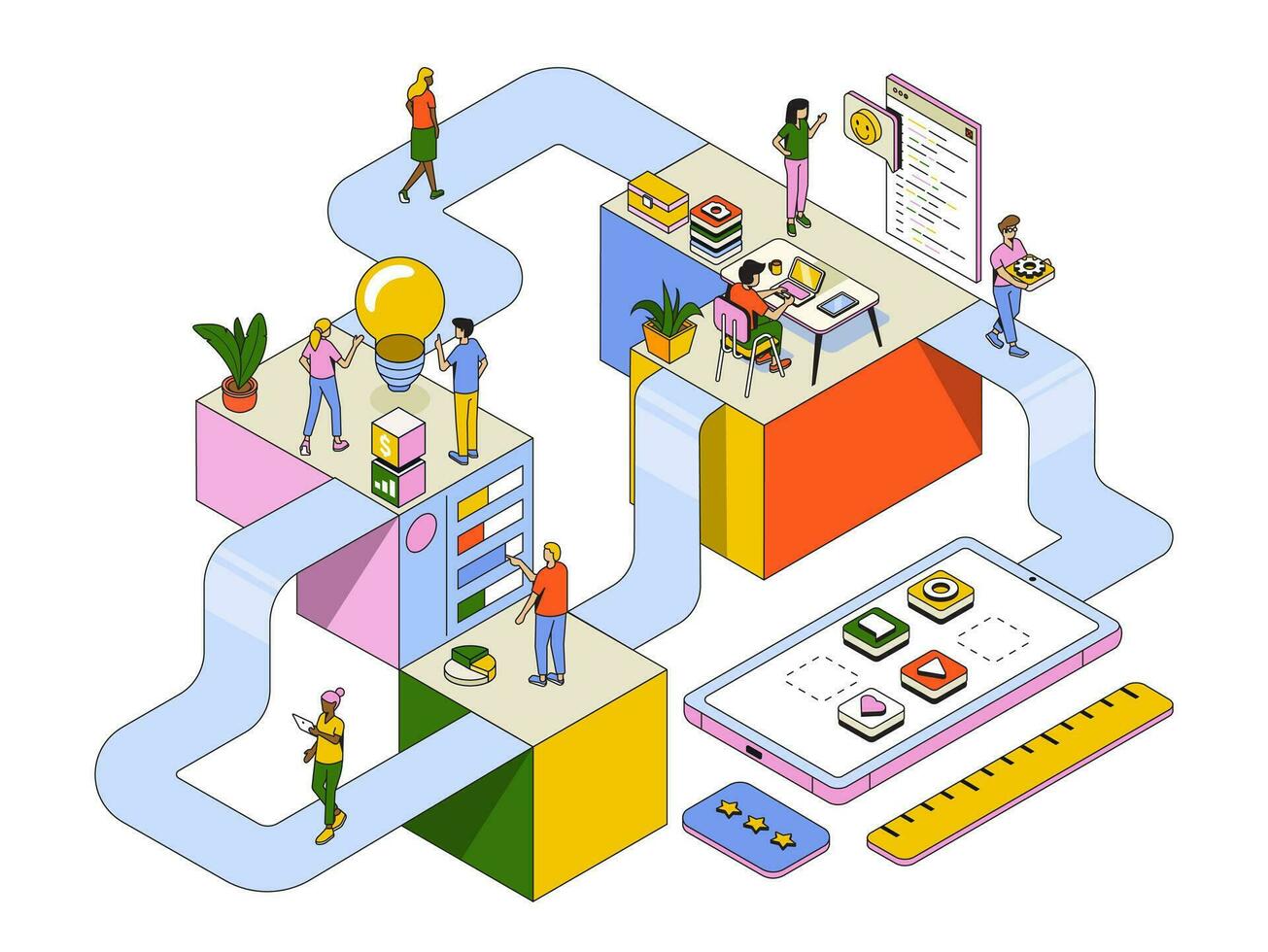 Modern Isometric Illustration design - App Development vector