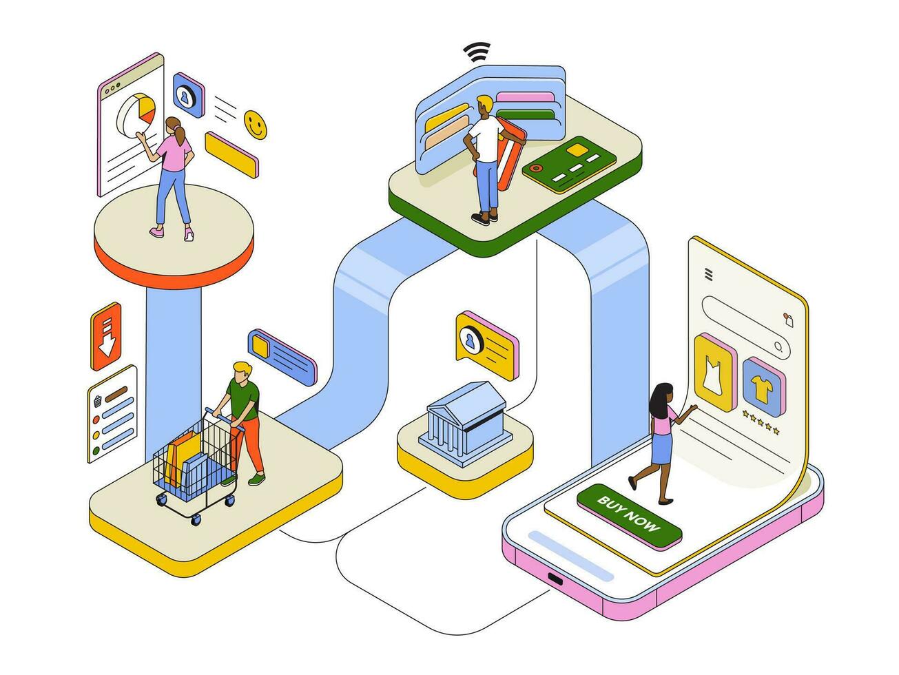 Modern Isometric Illustration design - Online Shopping vector