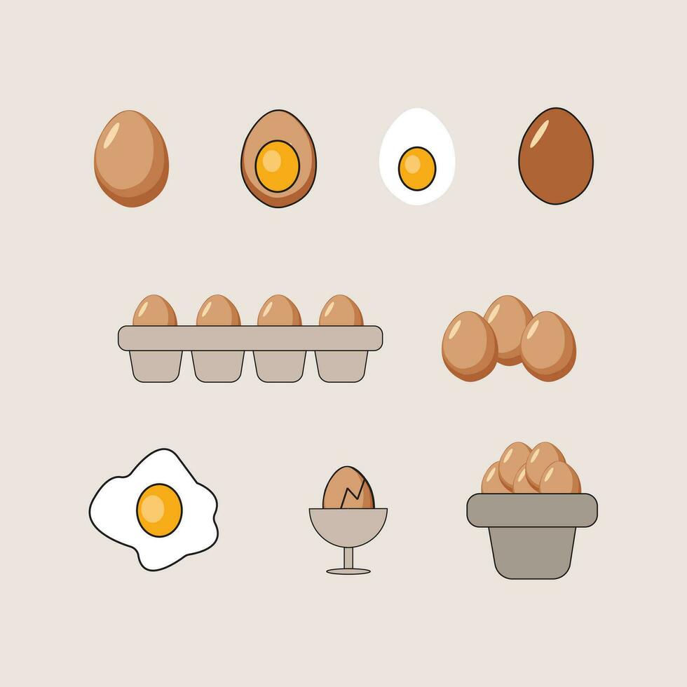 Chicken egg simple icons. Fried egg, Egg box icon set stock - Editable vector illustrations in flat style stock illustration