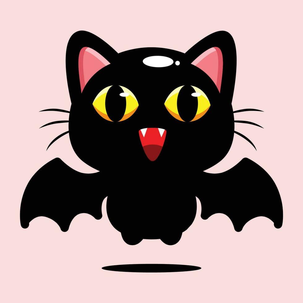 cute black cat with bat wings vector