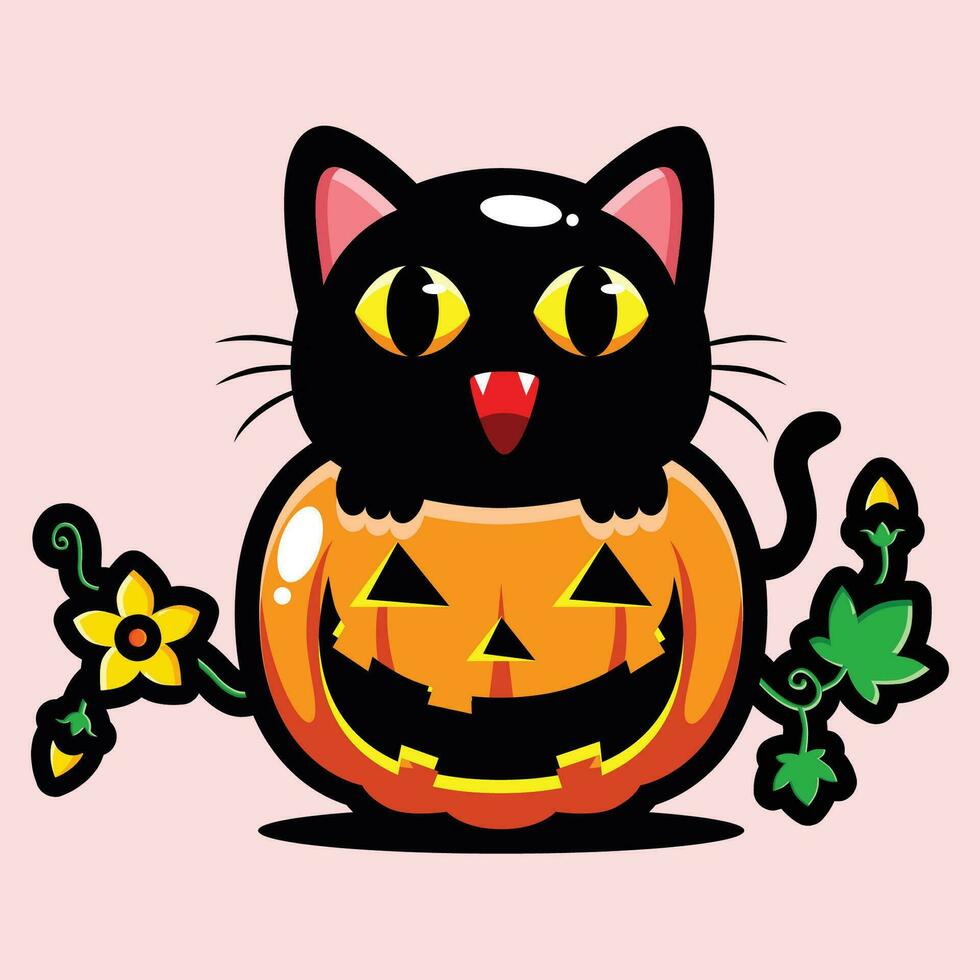 cute black cat celebrating halloween vector