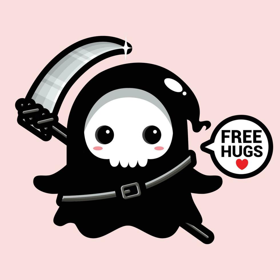 cute grim reaper ghost posing free hugs vector