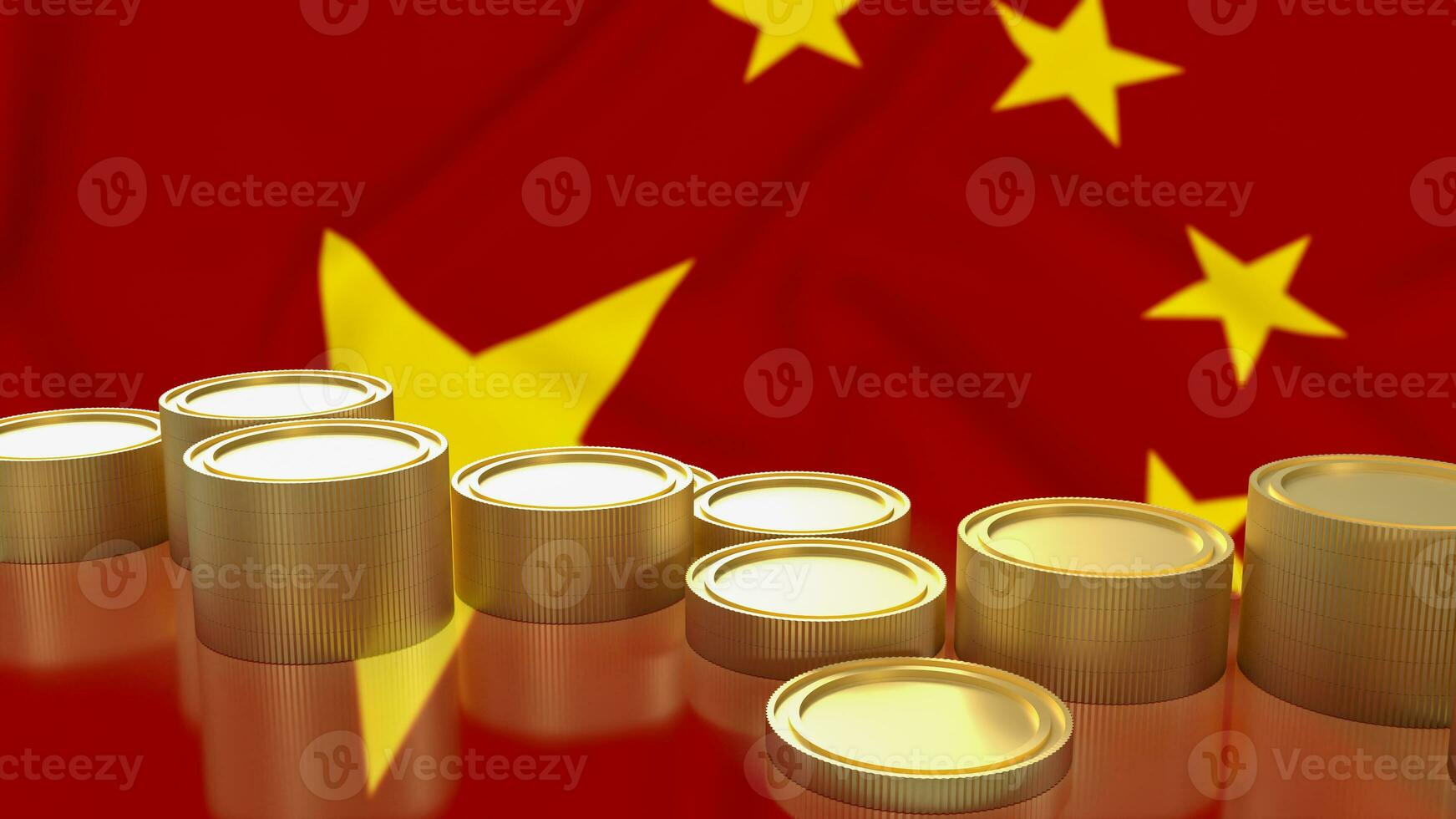 The Gold coins on Chinese flag for Business concept 3d Rendering photo