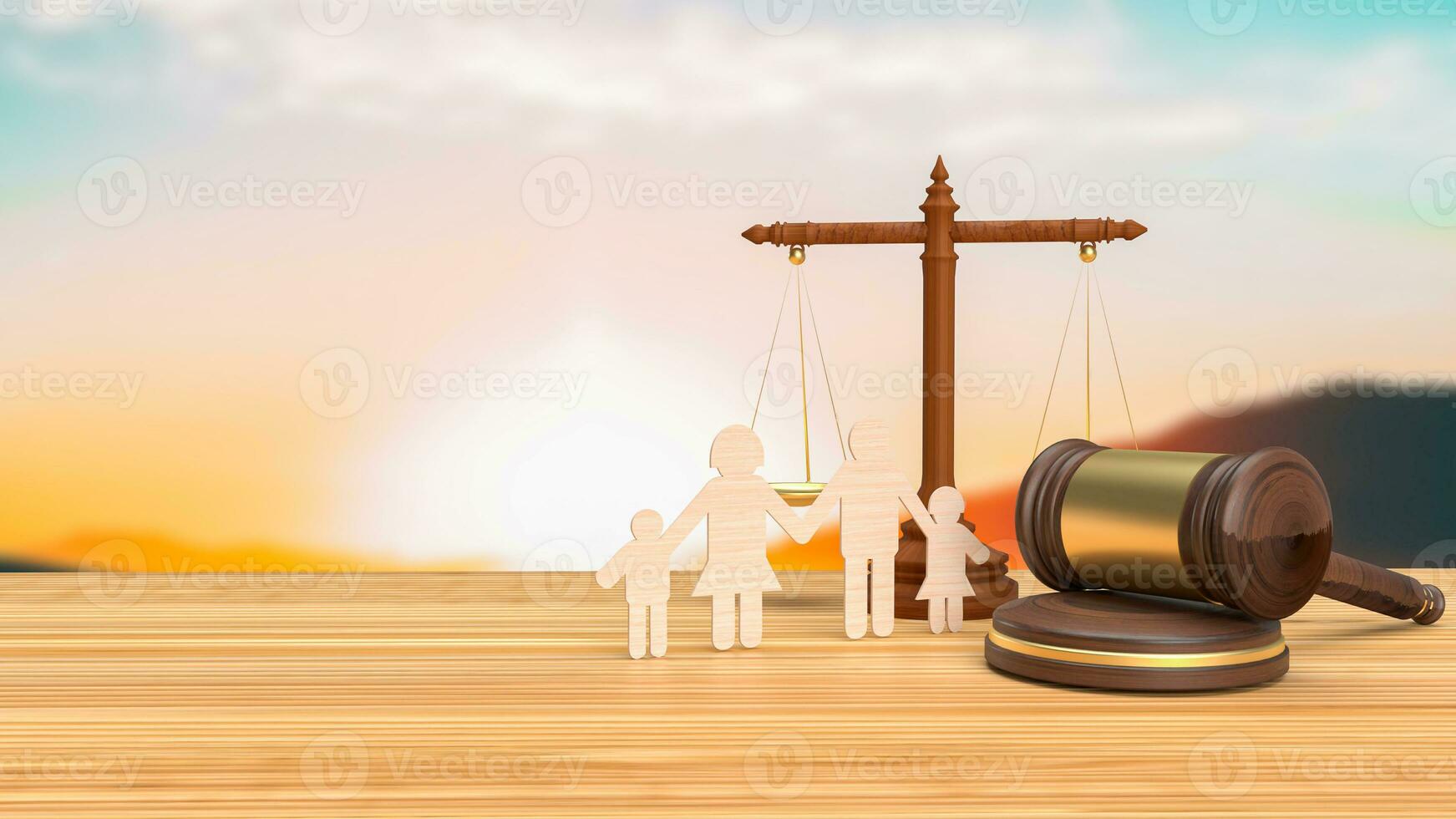 The hammer and family wood plate for Family Law 3d rendering photo