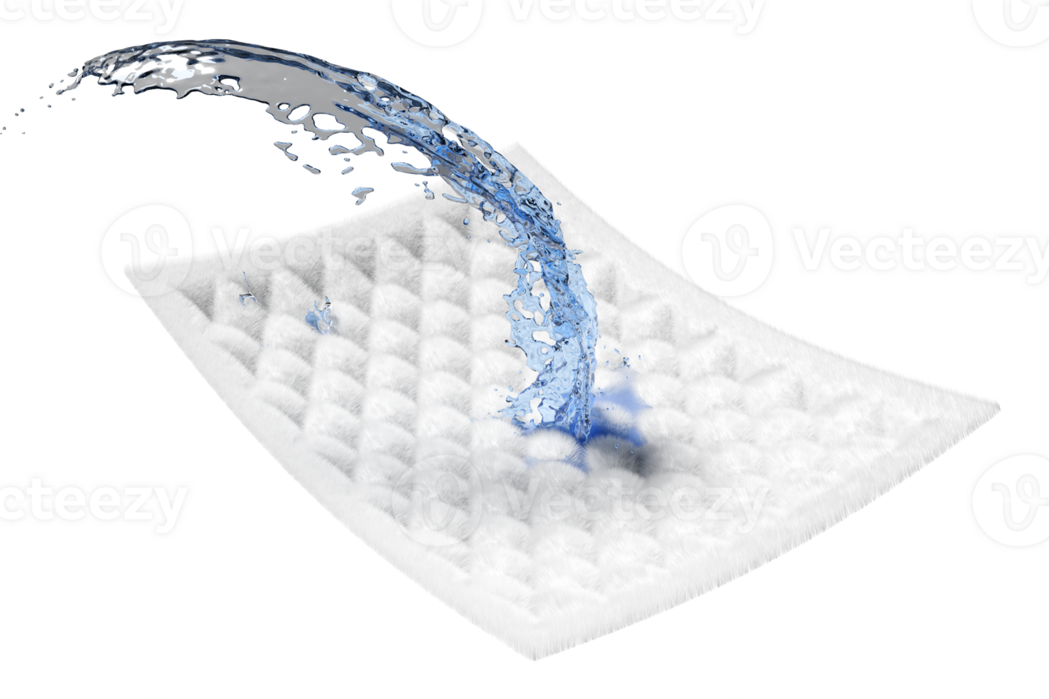 3d water splash on absorbent pad, synthetic fiber hair with arrow ventilate shows, support cooling concept, 3d render illustration png