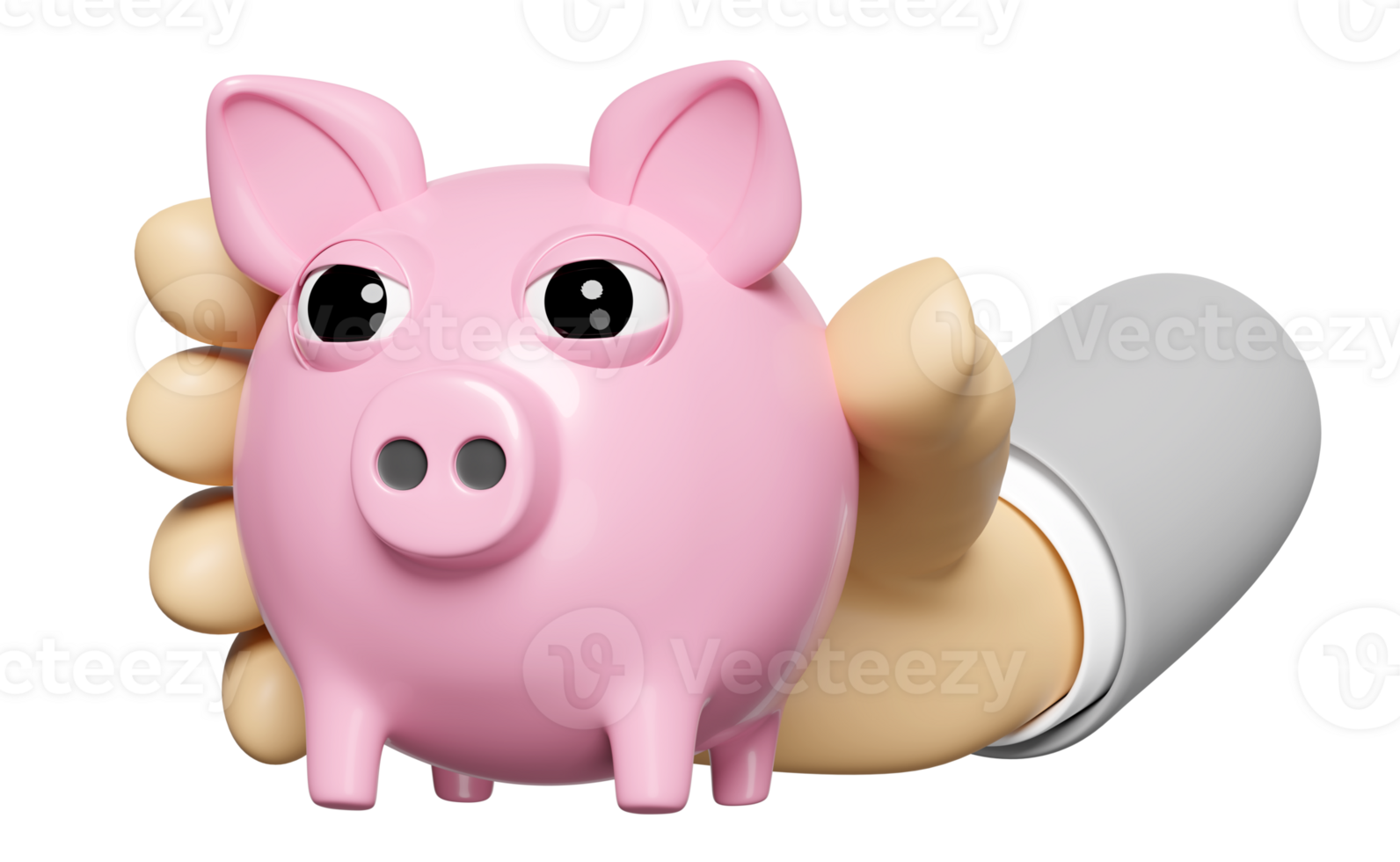 3d businessman hands holding pink piggy bank isolated. saving money concept, 3d render illustration png