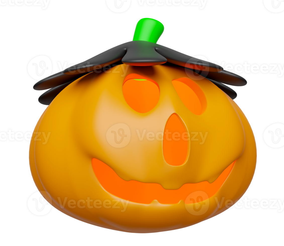 3d halloween holiday party with pumpkin, hat isolated. 3d render illustration png