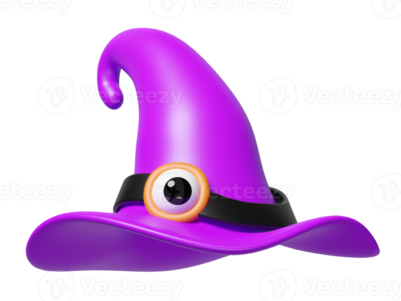 3d purple witch hat with eye isolated. halloween holiday party concept, 3d render illustration png