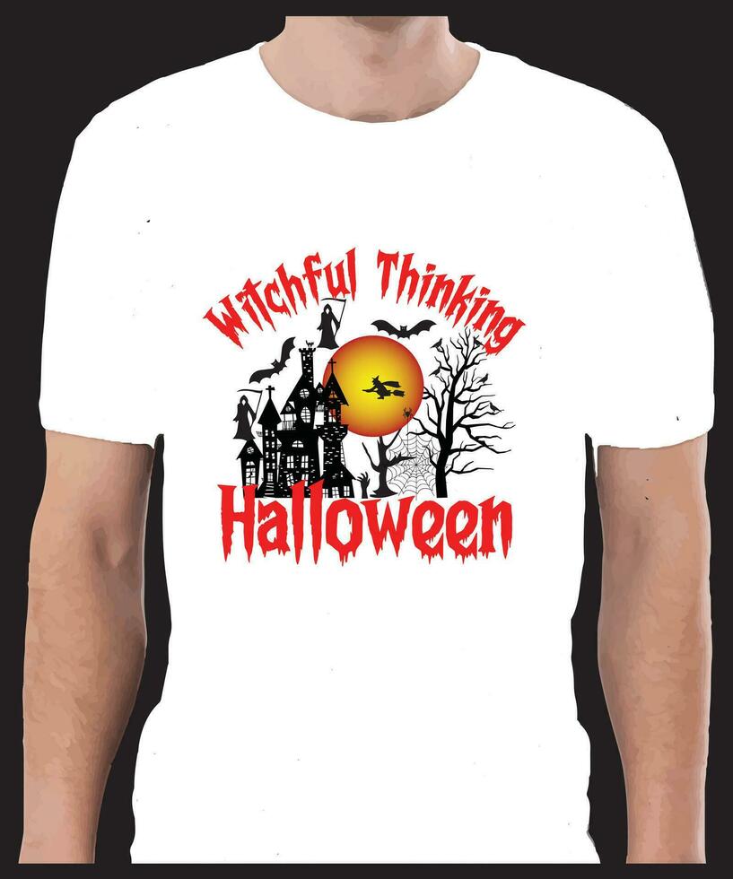 Witchful Thinking Happy Halloween T shirt Design vector