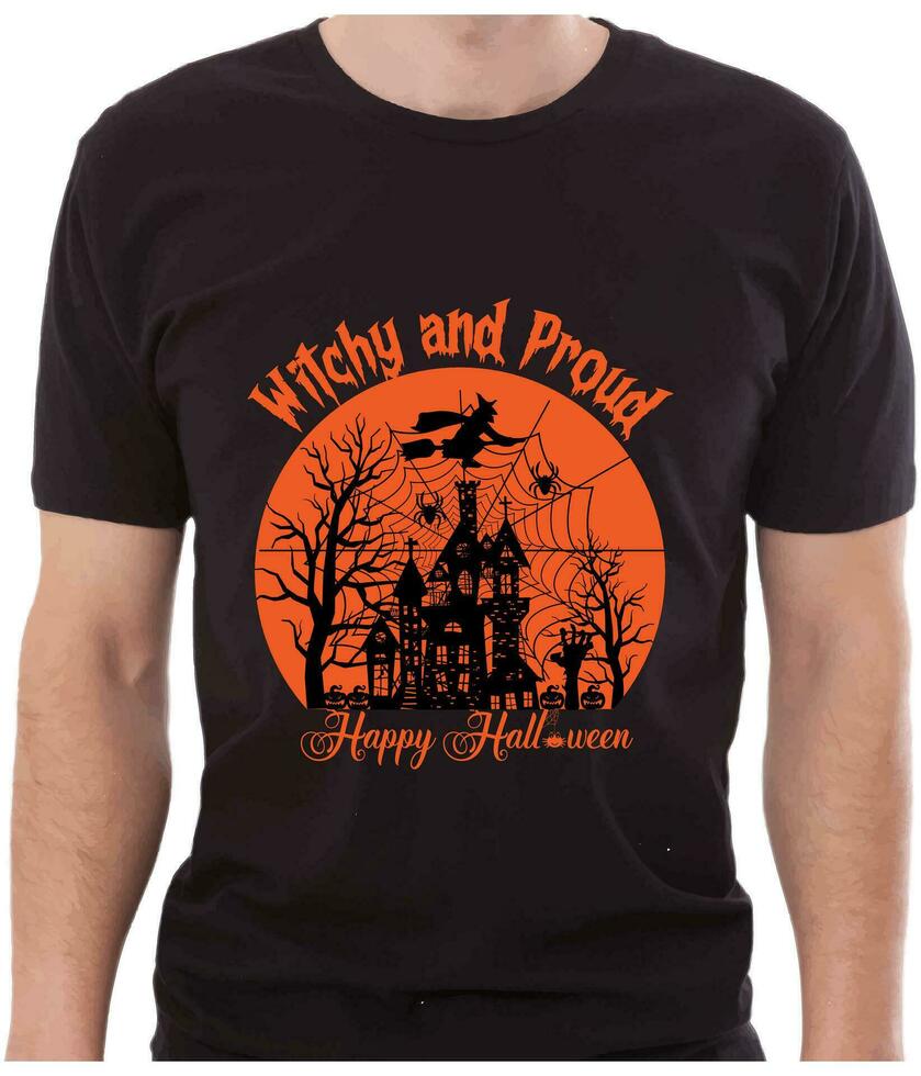 Witchy And Proud Happy Halloween T shirt Design vector