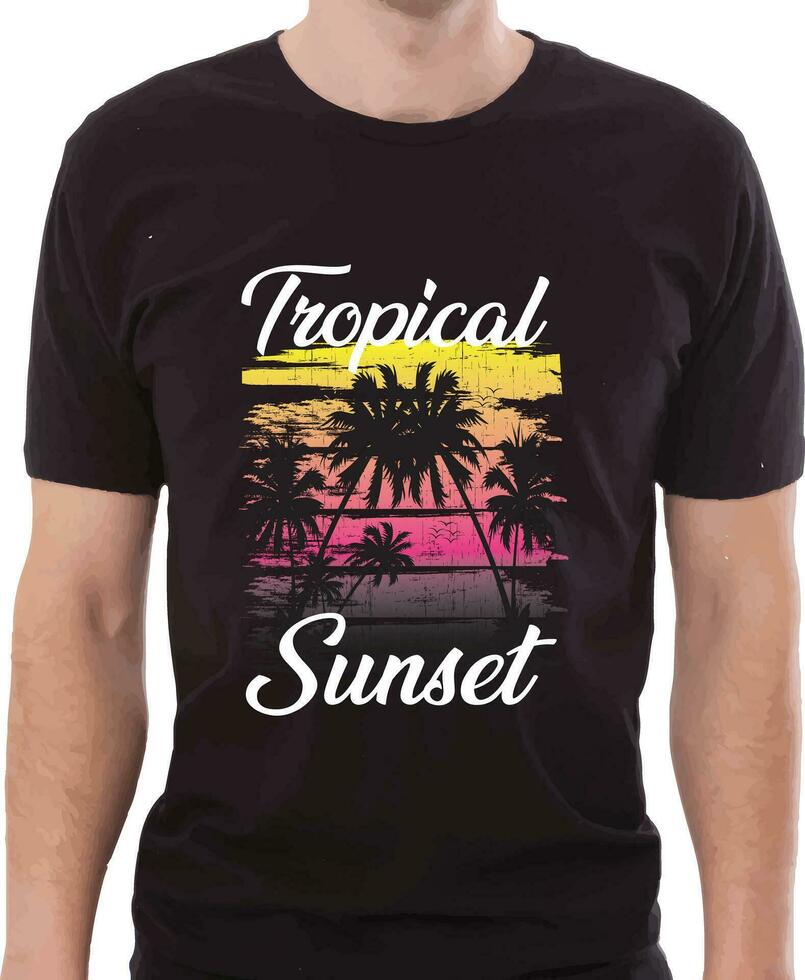 tropical puesta de sol contento verano t camisa diseño vector