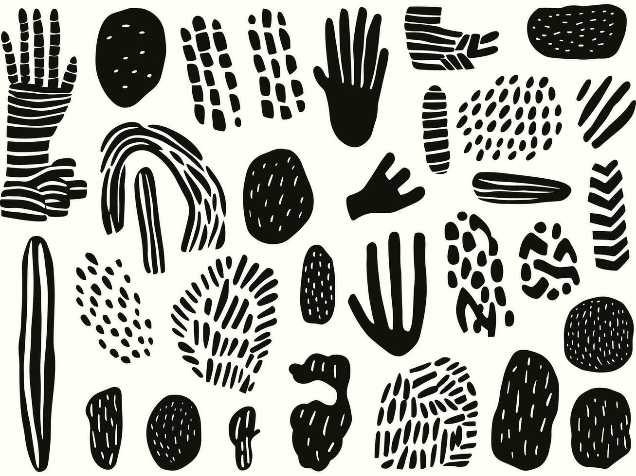 Hand Painted Brush Strokes Set, in the Style of Geometric Shapes and Patterns, Puzzle-Like Elements, Shaped Canvas, Mono-Ha, Oversized Objects, Childs Drawing, Black Paintings vector