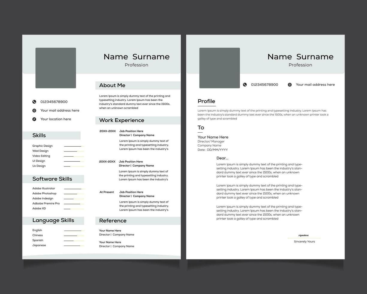 limpiar currículum plantilla, minimalista CV y cubrir letra diseño modelo vector