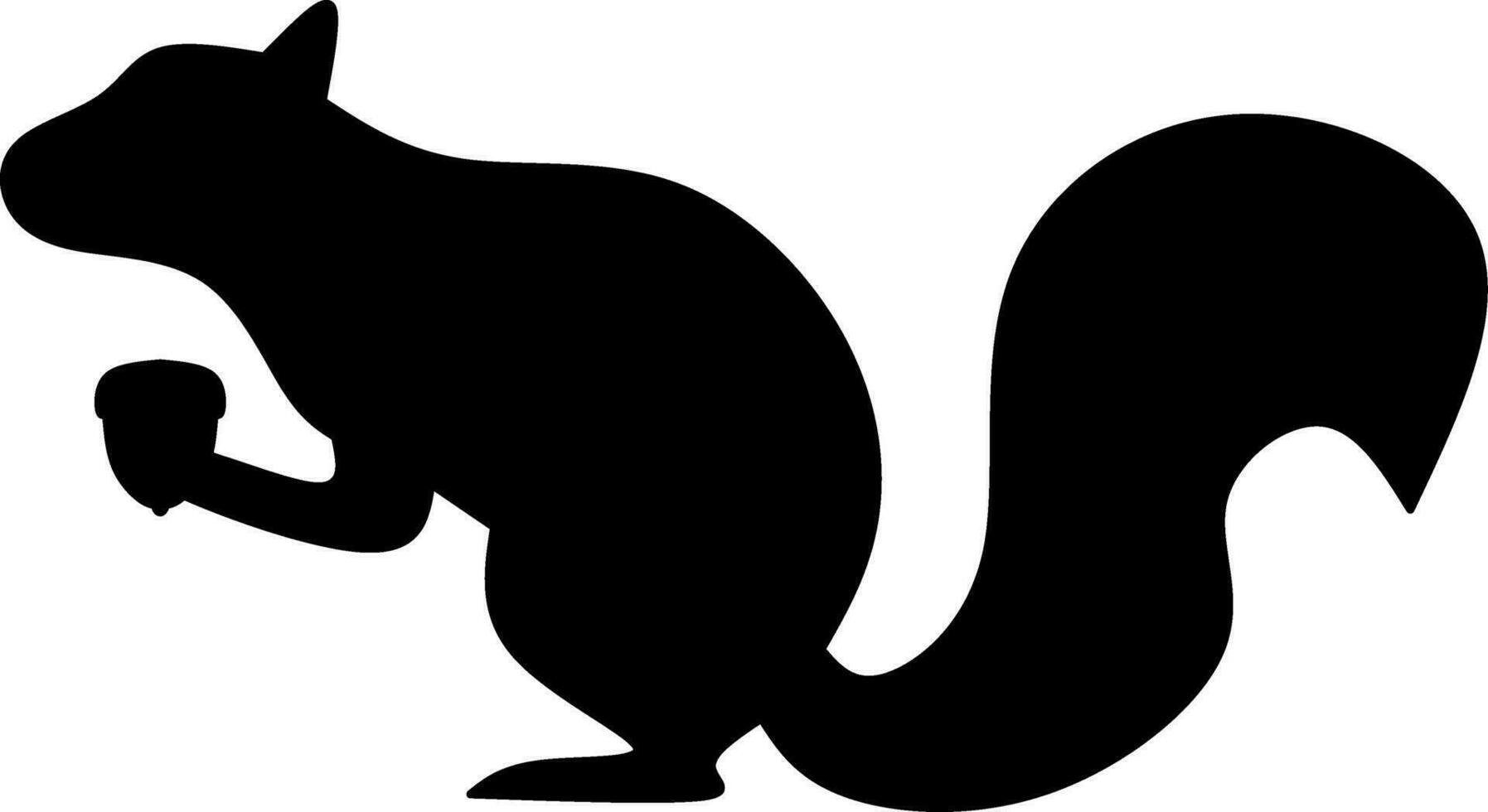 Squirrel eats acorn silhouette icon vector illustration. Simple squirrel icon for fall season design. Autumn graphic resource for icon, sign, symbol or decoration. Silhouette of squirrel and acorn