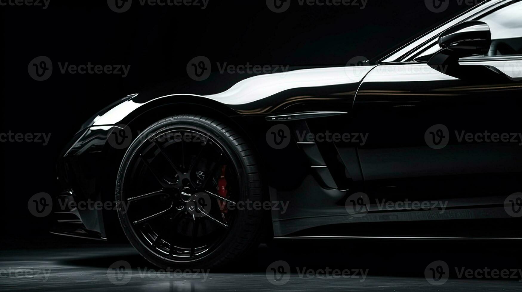 Close up front view of black sports car with copy space. Generative AI photo