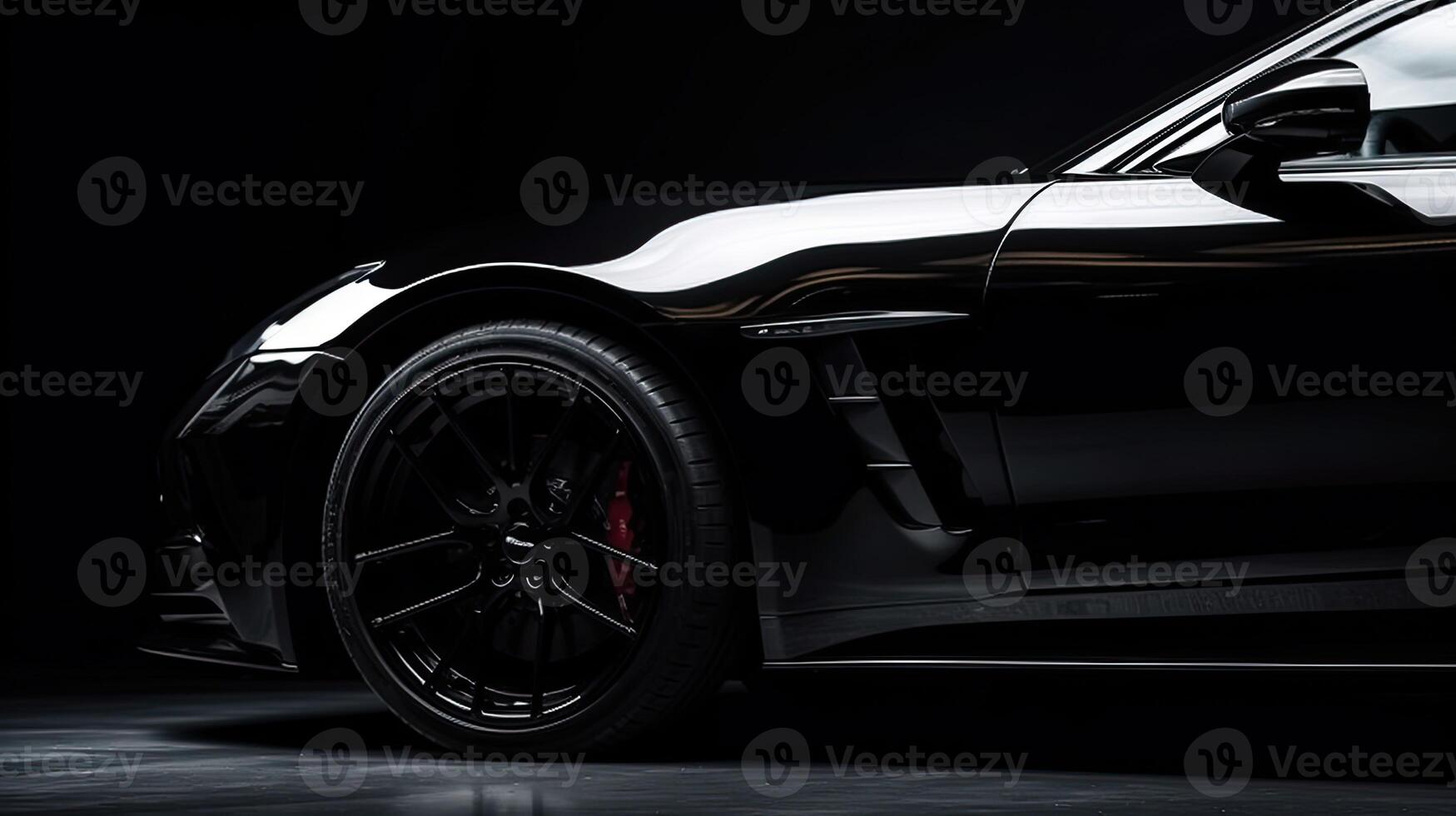 Close up front view of black sports car with copy space. photo