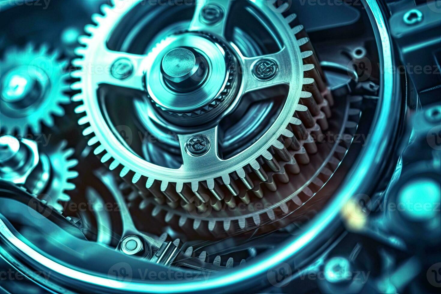 Gear wheels, close-up view. Mechanism and engineering concept. Generative AI photo