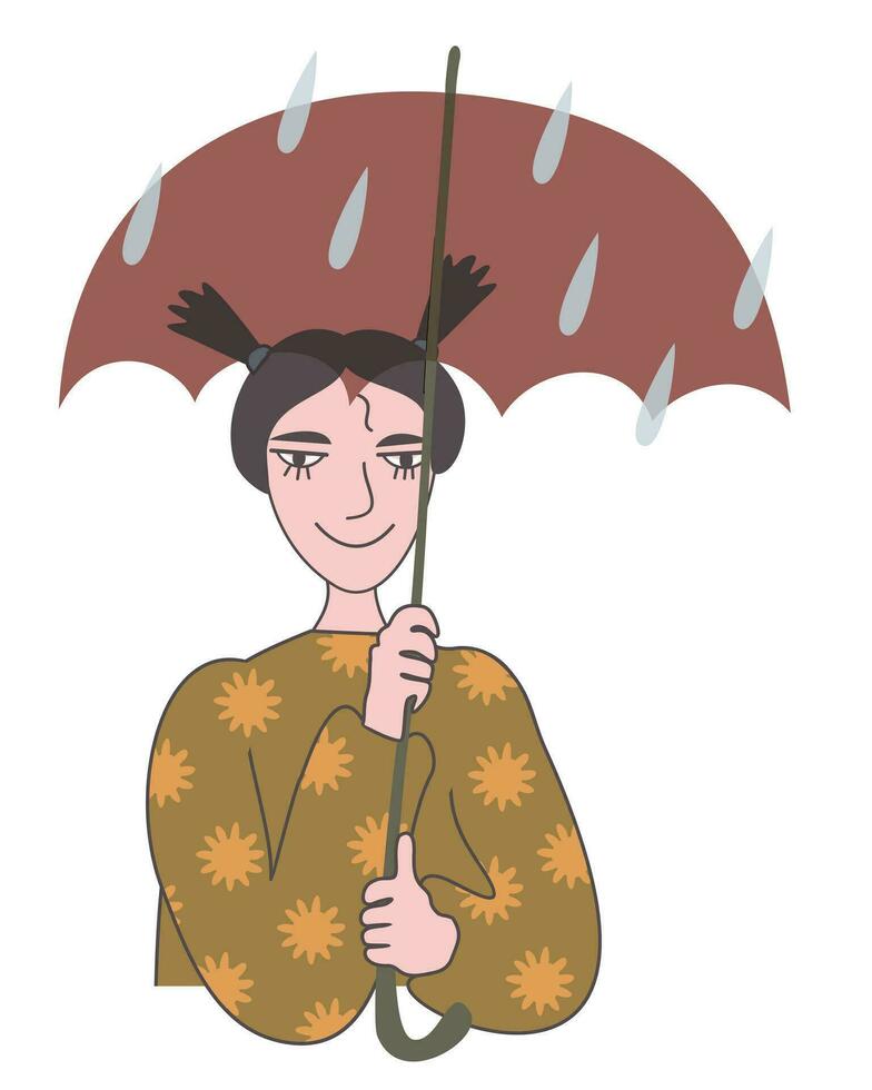 Young woman with umbrella. Vector isolated illustration