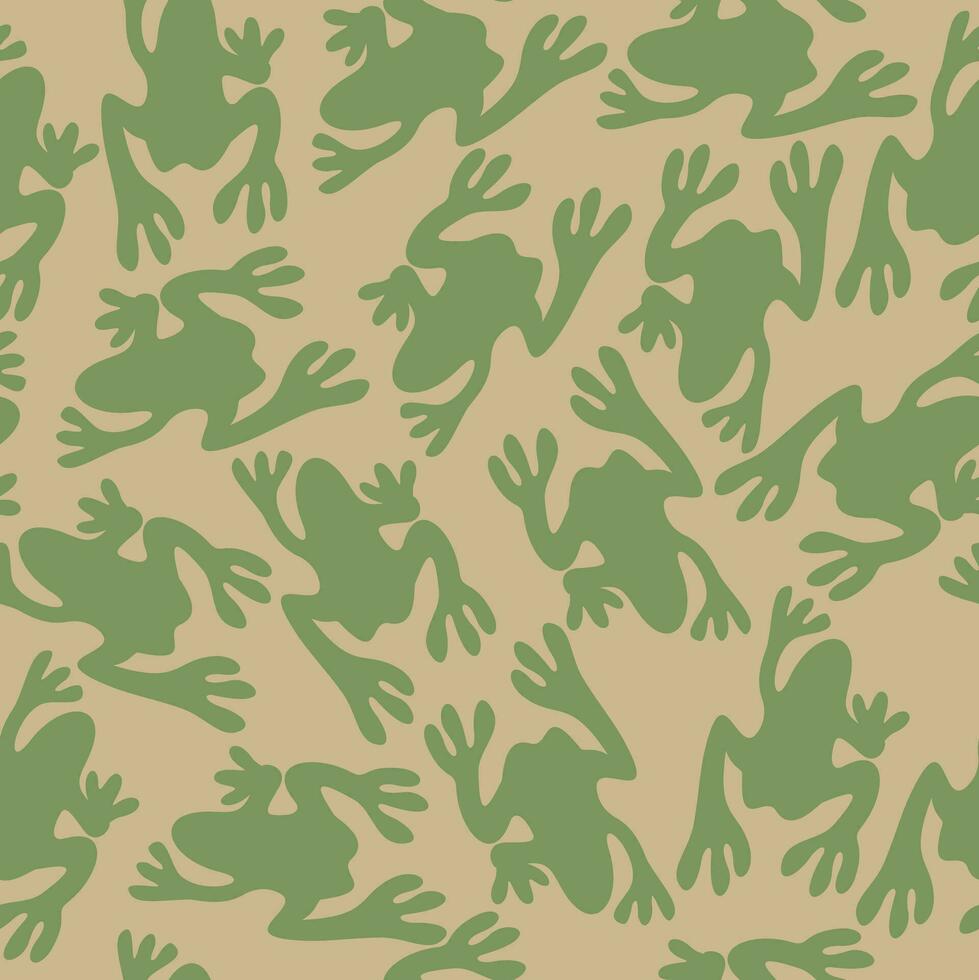 Vector seamless pattern with frogs on beige background