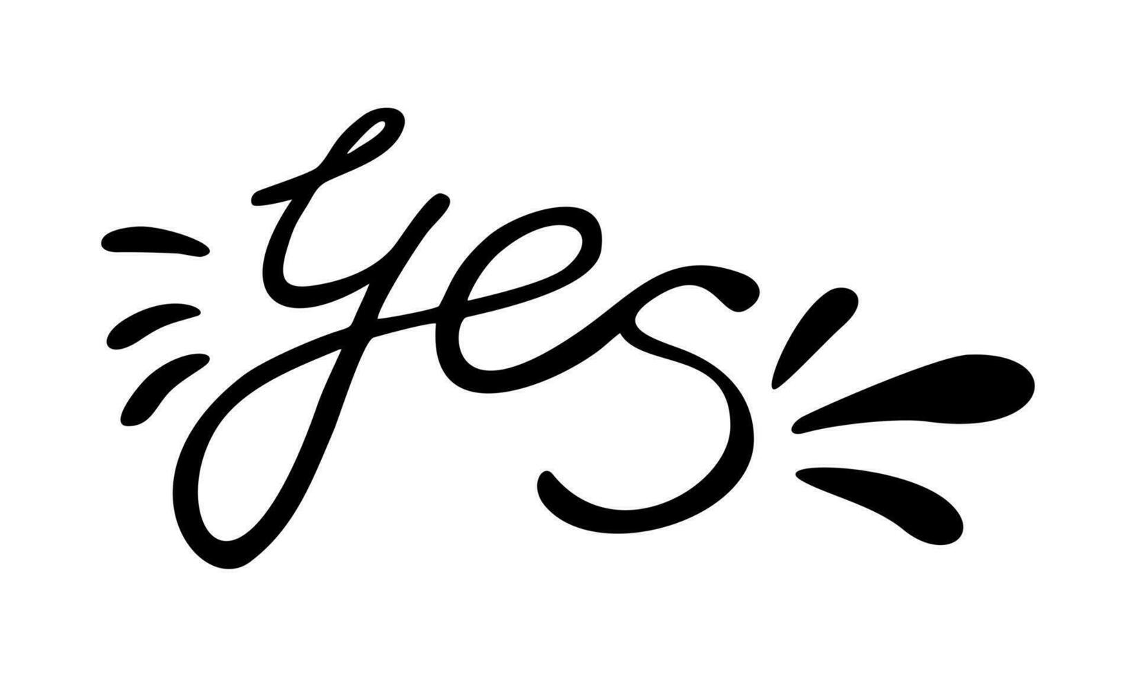 Yes. Hand drawn black lettering. Online chat sticker. Vector isolated on white background. Exclamation. Doodle illustration.