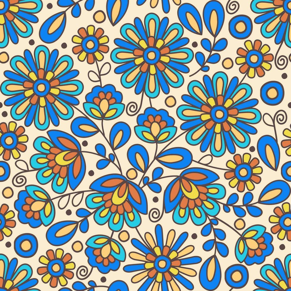 eslavo sin costura vector ornamento. brillante azul y amarillo flores en ligero antecedentes