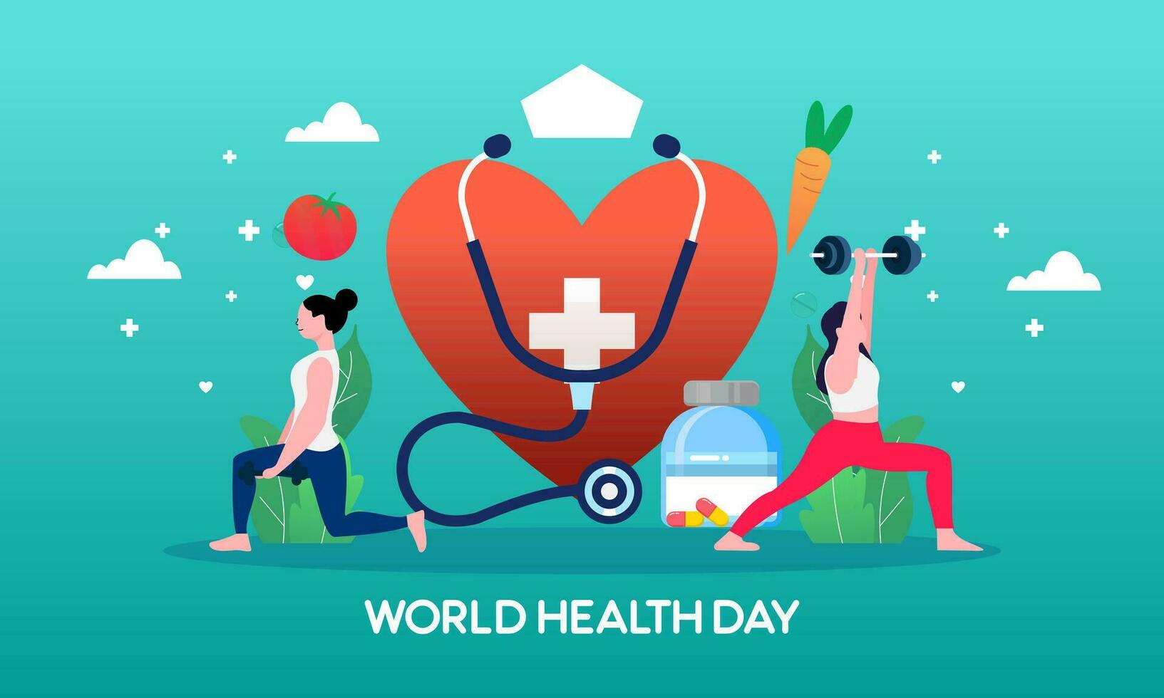 World health day illustration concept with characters people illustration vector