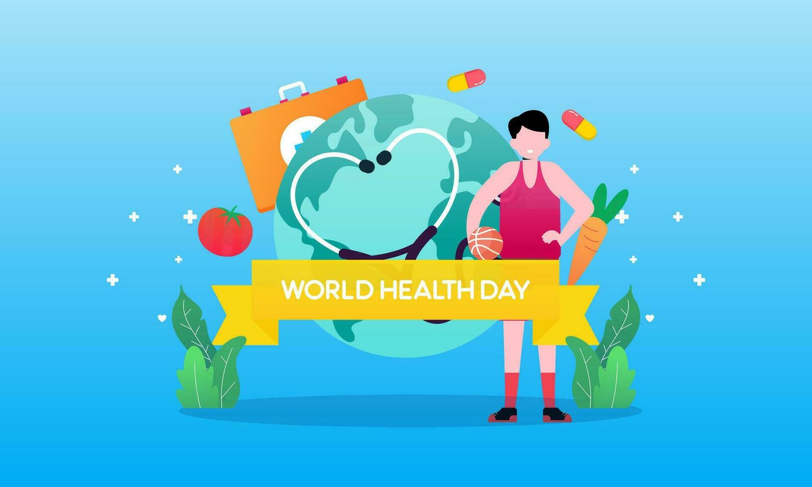 World health day illustration concept with characters people illustration vector