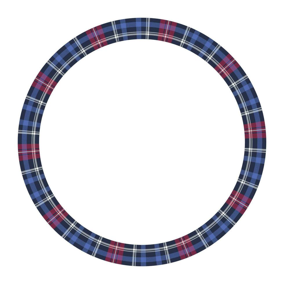 Round frame vector vintage pattern design template. Circle border designs plaid fabric texture. Scottish tartan background for collage art, gif card, handmade crafts.