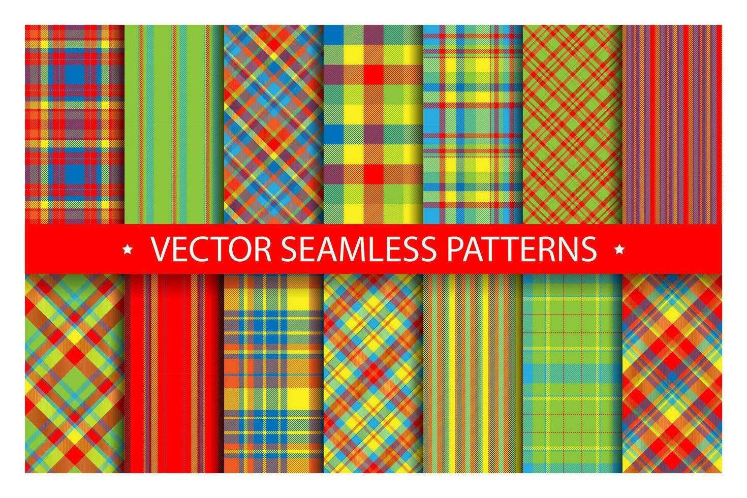 Set plaid pattern seamless. Tartan patterns fabric texture. Checkered geometric vector background. Scottish stripe blanket backdrop