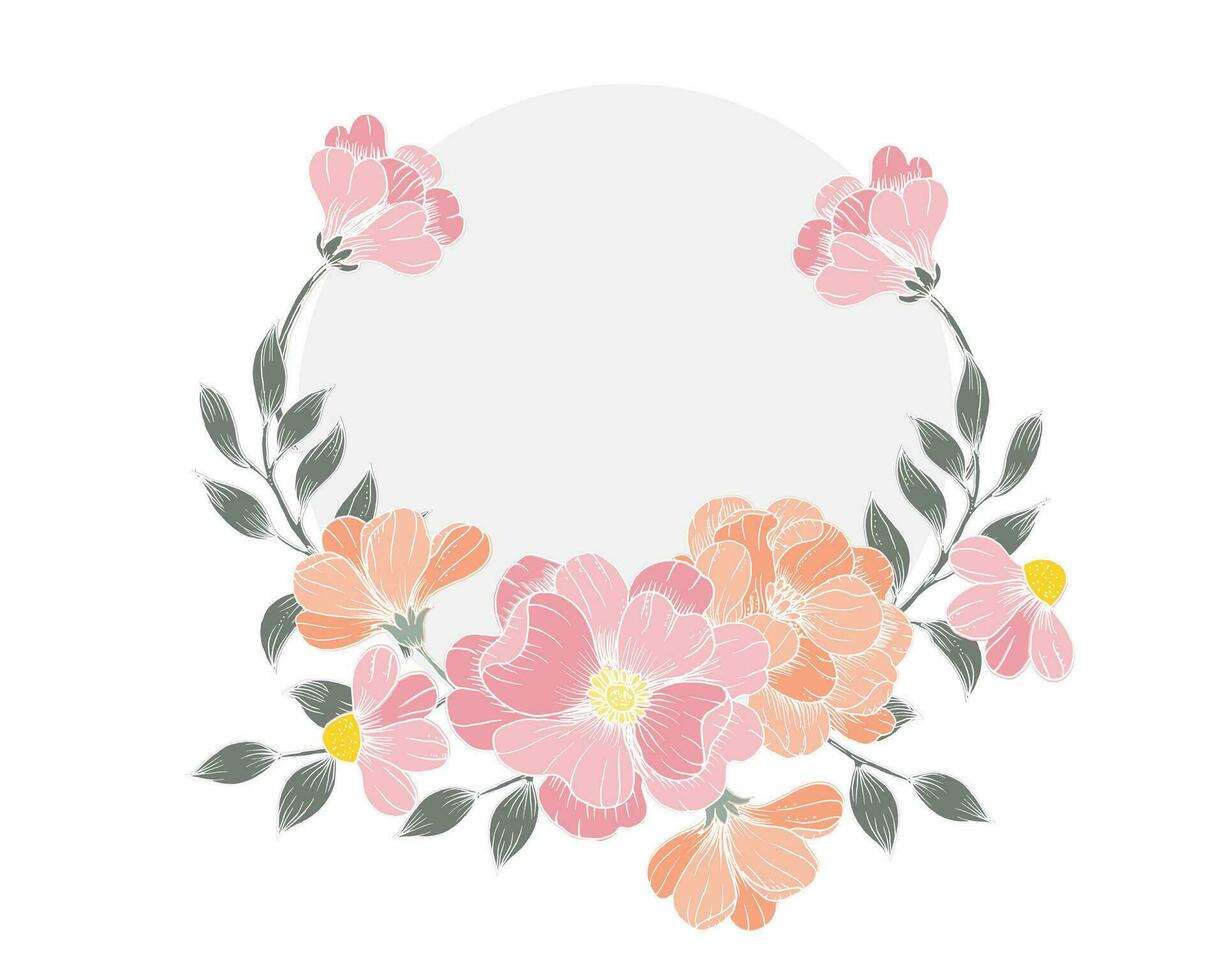 Hand Drawn Soft Anemone Wreath vector