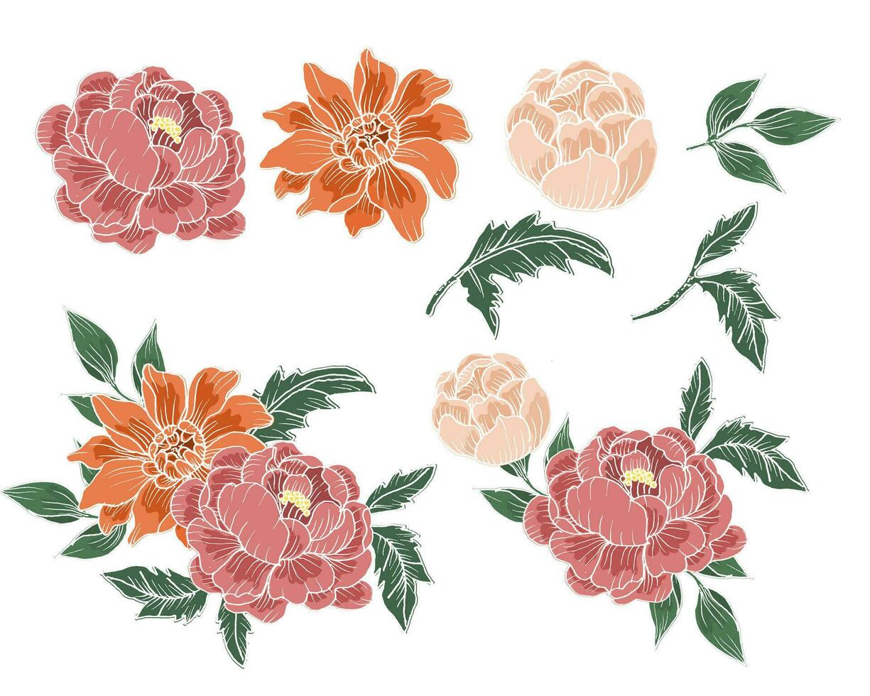 Hand Drawn Batik Rose Flower Element vector