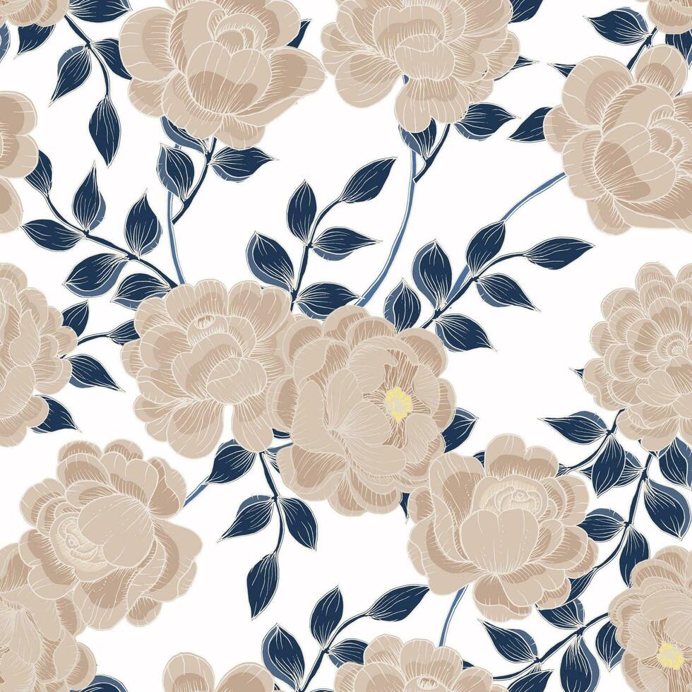 Hand Drawn Bloom Rose Seamless Pattern vector