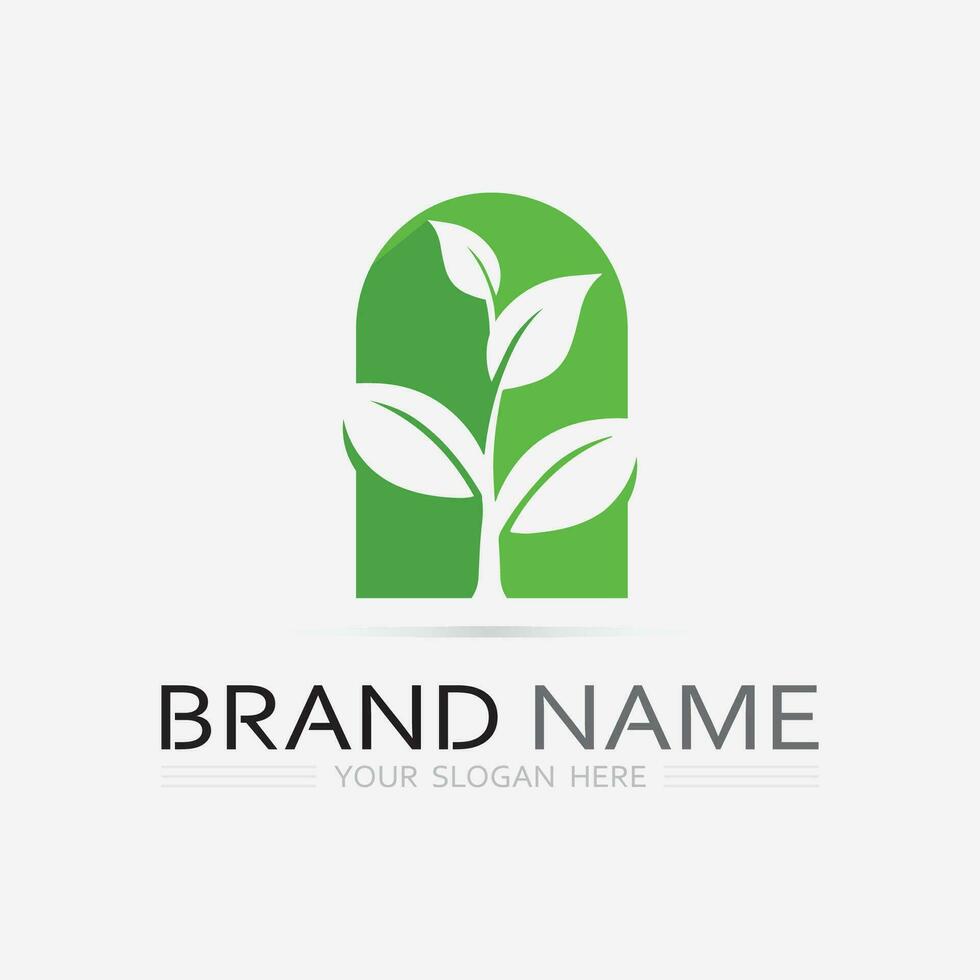 Gardening logo with shovel icon and tree with green leaves logo template. vector