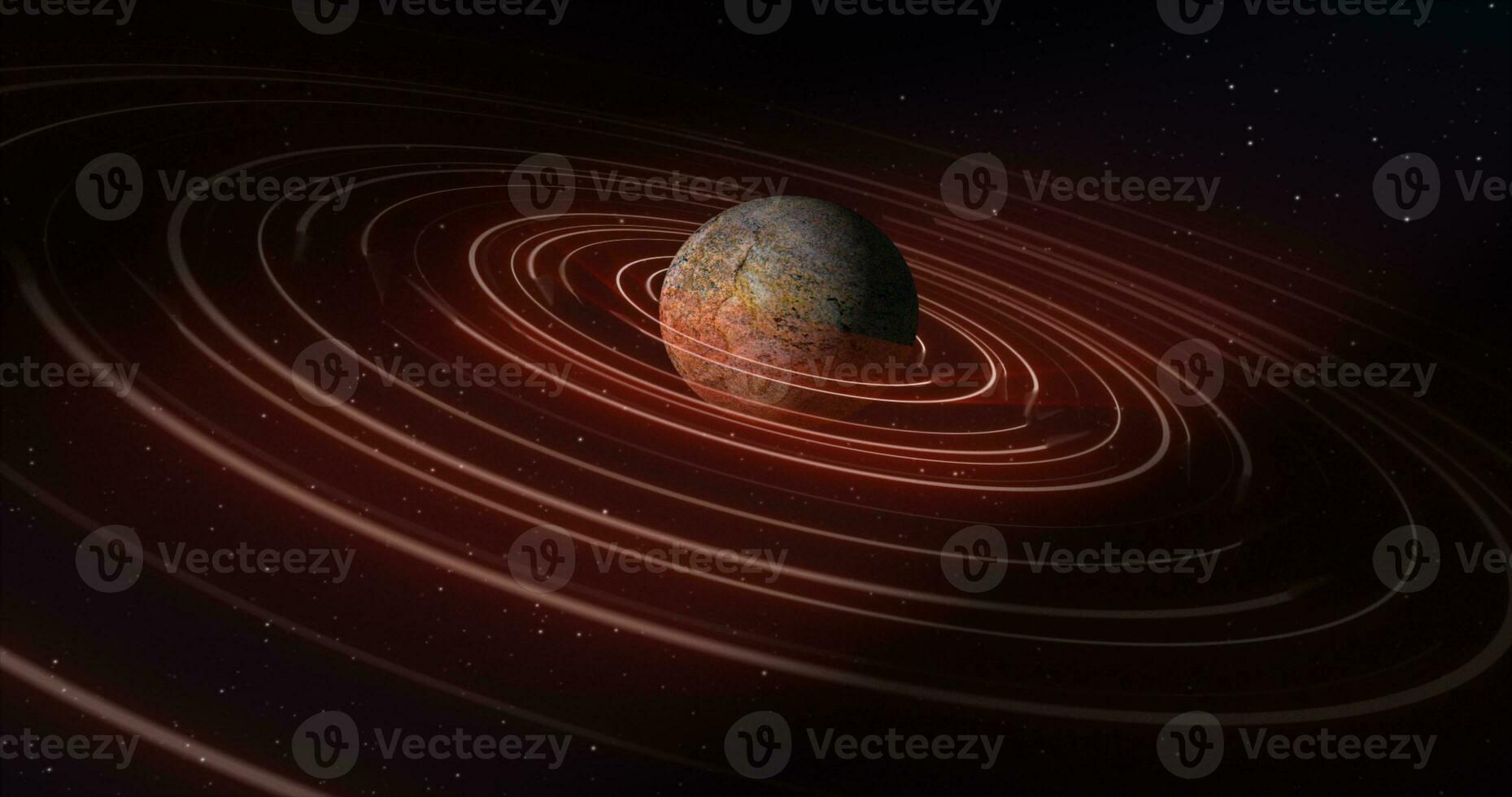 Abstract yellow brown space planet with a round asteroid belt ring futuristic hi-tech on the background of stars in open space photo