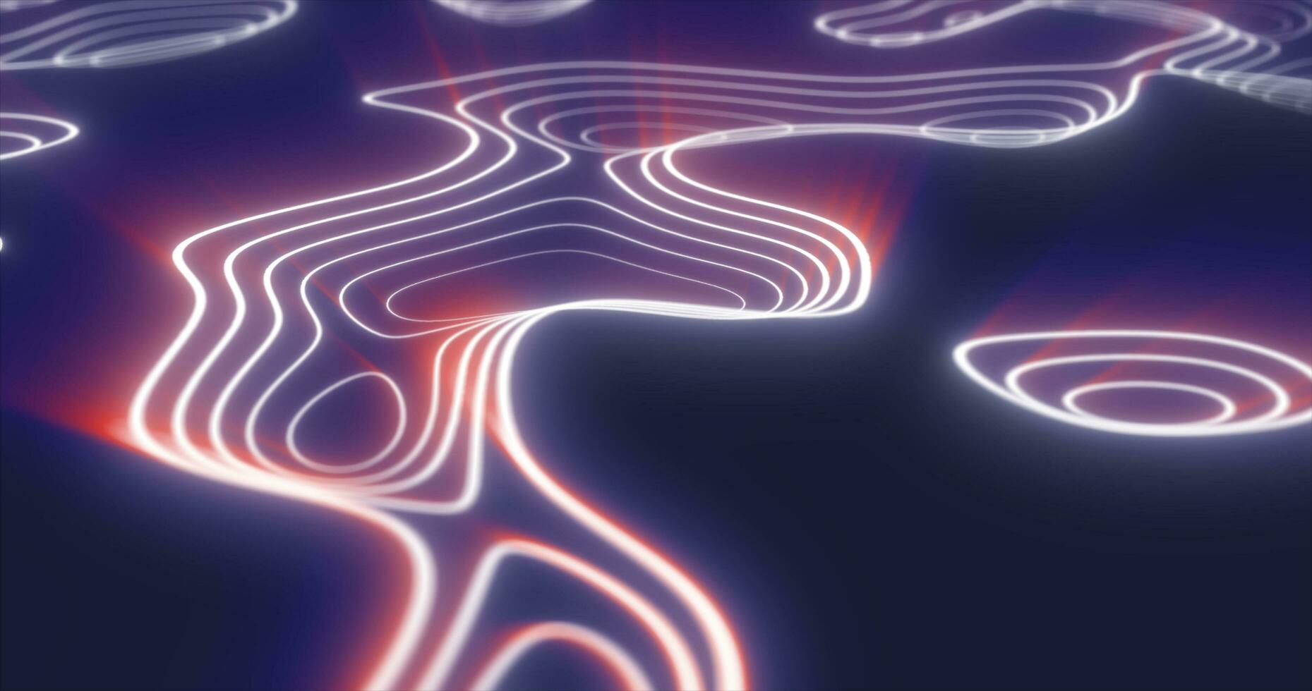 Abstract purple futuristic hi-tech landscape with mountains and canyons from glowing energy circles and magic lines background photo
