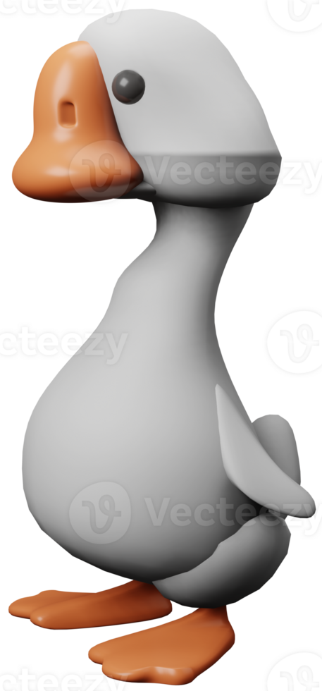 3D illustration render poultry goose gray with orange beak on transparent background png