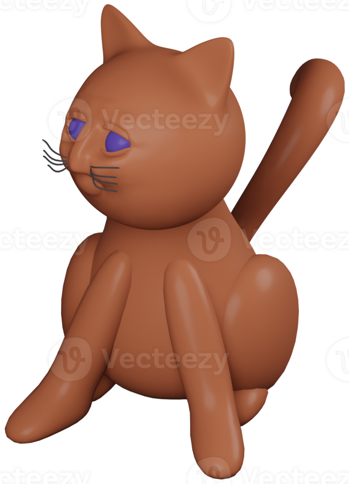 3D illustration render orange animal pet cat made of plasticine on transparent background png