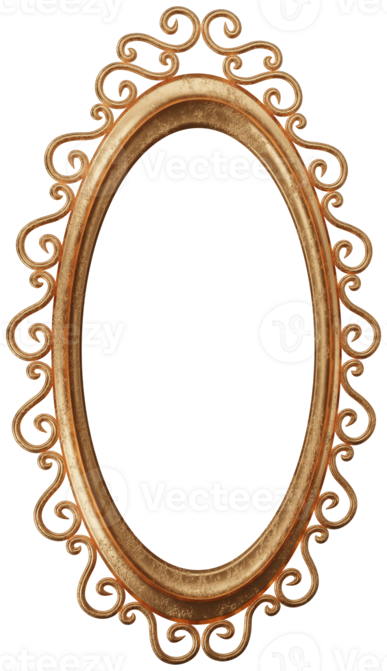 3d Modell- Oval Gold durchbrochen Rahmen auf transparent Hintergrund png