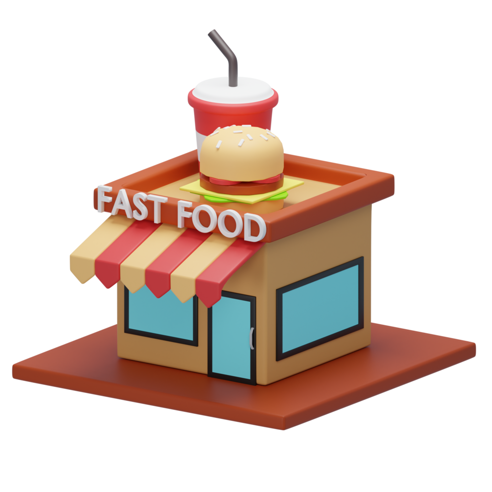 3D fast food restaurant isometric png