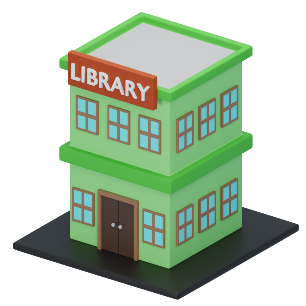 3D library building isometric png