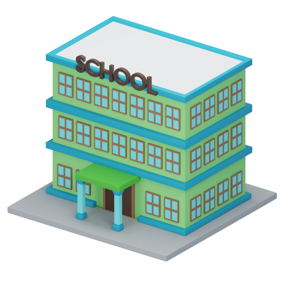 3D school building isometric png